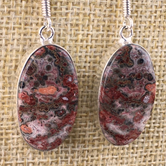 New Jasper Stone Hook Dangle Silver Earrings - Picture 4 of 9